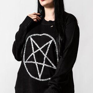 Killstar Gothic Unholy Pentagram Distressed Oversized Sweater 2XL Vintage. EUC